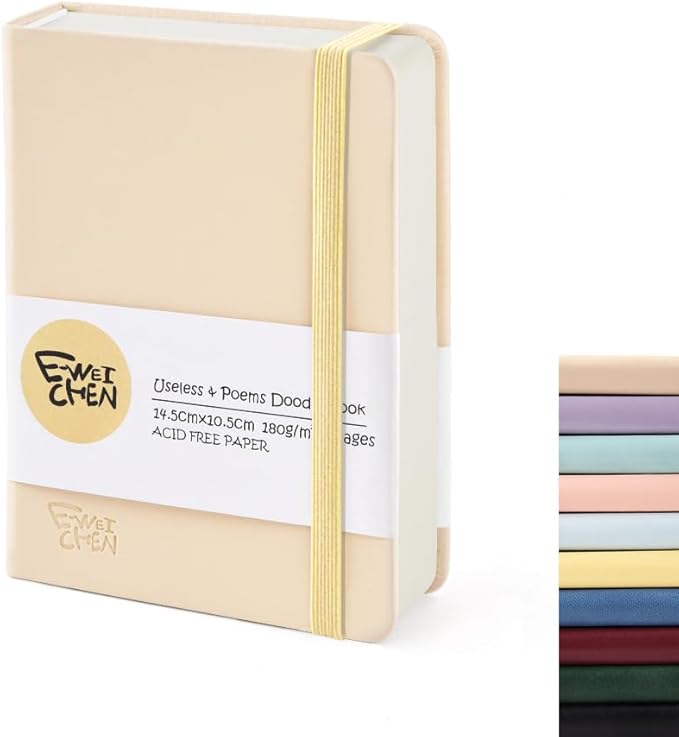 Small Blank Notebook, 96Pages, Hardcover Sketch Book for Drawing, 5.7x4.1 Pocket Journal Notebook for Travel, 180gsm Thick Paper Diary Notebooks for Work, Leather Cover Memo for Writing. Beige