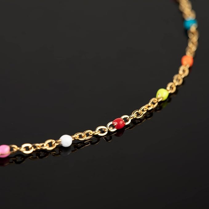 UMAOKANG 33 Feet/10 Meters Colorful Beaded Stainless Steel Jewelry Chains Gold Plated Cable Link Chain for Jewelry Making with 10 Lobster Clasps and 30 Jump Rings