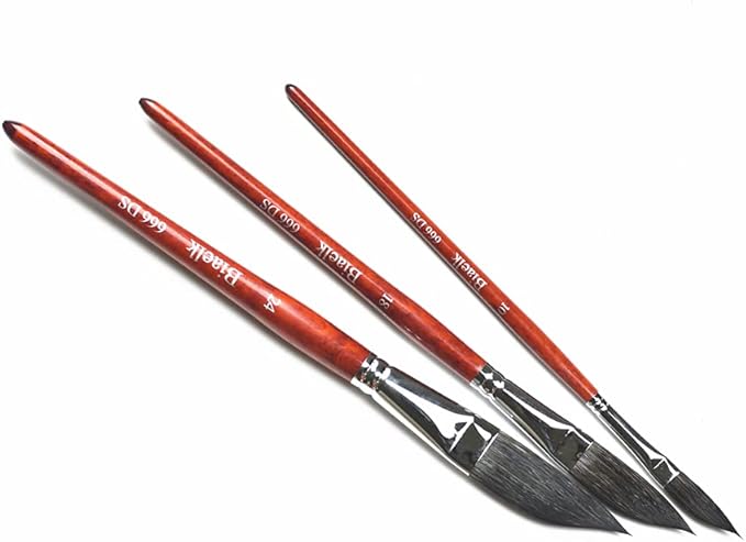 666DS 3PCS Dagger Watercolor Brushes Set Squirrel Mix Hair Wooden Handle,Face Paint Brushes,Size#10#18#24 Professional Paintbrush Set for Artist Wash Watercolor