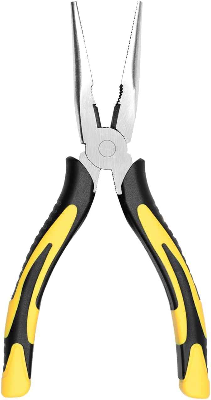 zuzuan premium long needle nose pliers-8’’, paper clamp precision, high carbon steel, soft grip with wire cutter, long nose cutting pliers for home, fishing, jewelry, crafts,1pcs