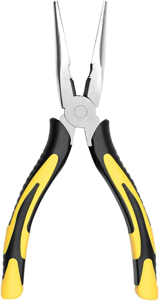 zuzuan premium long needle nose pliers-8’’, paper clamp precision, high carbon steel, soft grip with wire cutter, long nose cutting pliers for home, fishing, jewelry, crafts,1pcs