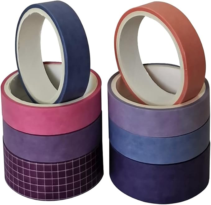ZDOLAKIDS 8 Rolls Washi Tape Set Basic Solid Color Violet Adhesive Decoration Label Masking Tapes for Journal Scrapbook Planner DIY Art Craft Letter Card Envelope Water Bottle Skateboard