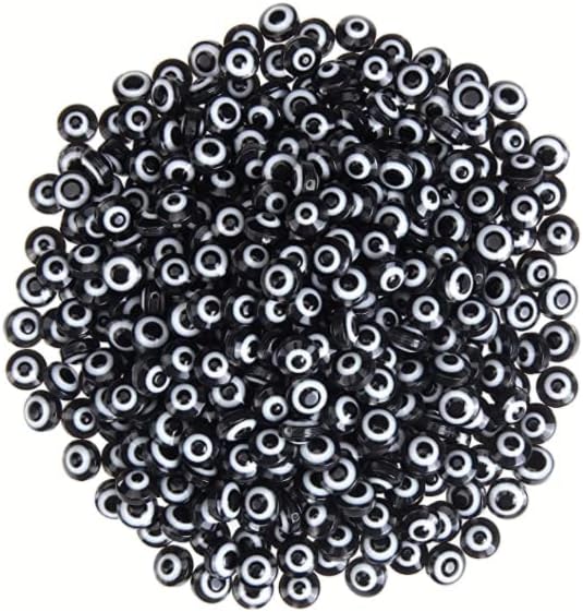 300pcs Evil Eye Beads for Jewelry Making,Flat Round Lampwork Bead 8mm Spacer Beads for Bracelets Necklace Handicraft Kit(Black)