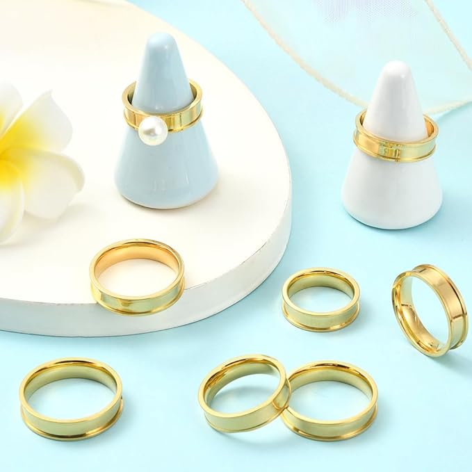 SUNNYCLUE 1 Box 6 Sizes 18Pcs Stainless Steel Ring Blanks Gold Inlay Ring Kit 6mm Wide Round Metal Empty Core Grooved US Size 7/8/9/10/11/12 Finger Findings for Jewelry Making Crafts Necklaces Adults