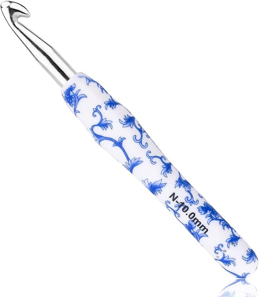 BCMRUN 10 mm(N) Large Crochet Hook, Ergonomic Grip Soft Handles Crochet Hook for Arthritic Hands, Extra Long  Knitting Needles for Beginners and Crocheting Yarn (10.0mm-N)