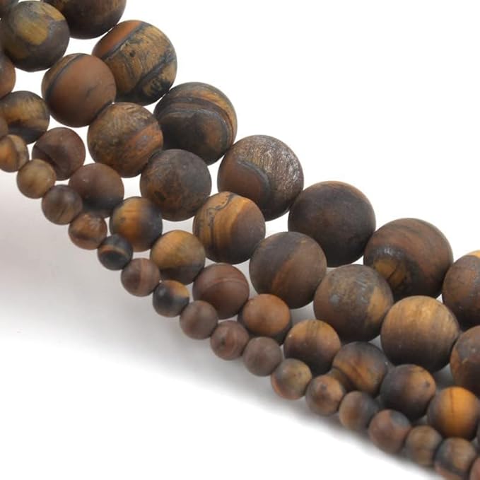 Stone Beads, 45pcs Matte Classic Tiger Eye, 8mm Round Loose Beads for Jewelry Making, Bracelets, with Bag, String & Card