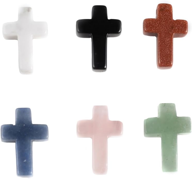 LE SKY 4 Pcs Natural Stone Pendants Cross Shape Healing Crystal Agate Stone for Jewelry Making Necklace