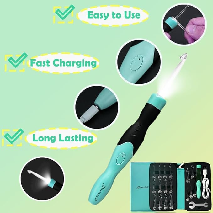 Yarniss Lighted Crochet Hooks Set 2.5mm~14.0mm, 17 Sizes Light Up Crochet Hooks with Case