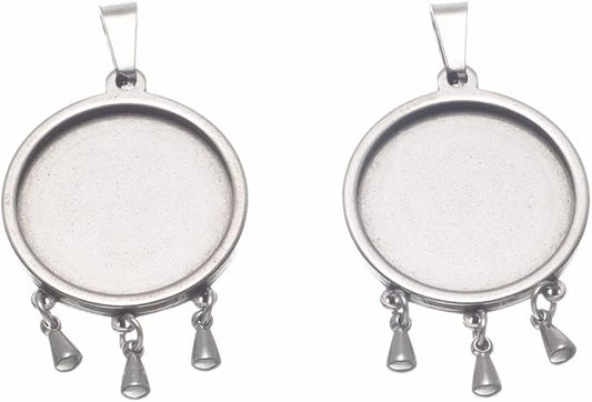 SHUNAE 10pcs stainess Steel cabochon Base Setting 20mm 25mm 30mm Round Cameo Pendant Trays DIY Jewelry Blank Bezel for Necklace Making (20mm Pattern B)