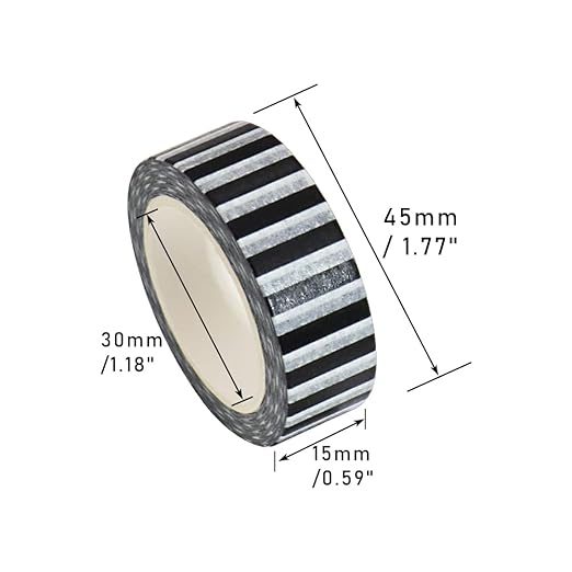 MEI YI TIAN 3pcs Black Stripe Washi Tape Set Labeling Decorative Paper Adhesive Masking Tapes for DIY Journal Decor Planners Arts Crafts Gift Box Wrapping Adesive Tape