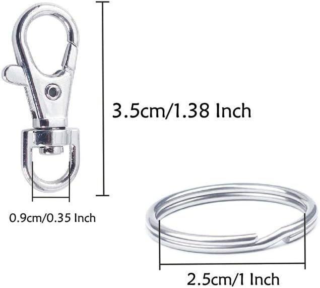 60 Pcs Premium Swivel Lanyard Snap Hook with Key Rings, Metal Lobster Clasp Keychain Hooks for Lanyard Crafting