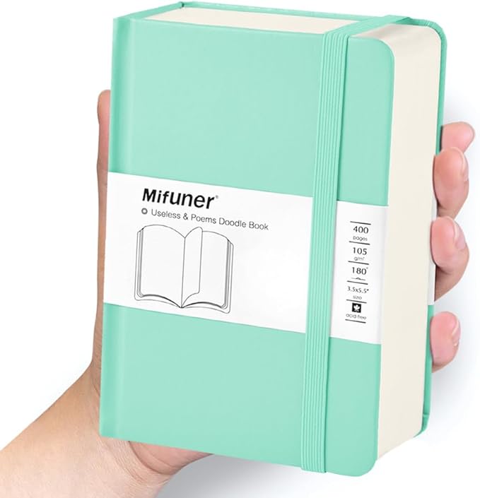 Mix Media Pad,3.5"x5.5" Small Hardcover Leather Art Sketchbook,105 GSM 200 Sheets/400 Pages Acid Free Artistic Painting Drawing Sketching Writing Paper, Handy Pocket Journal Notebook. Light Green