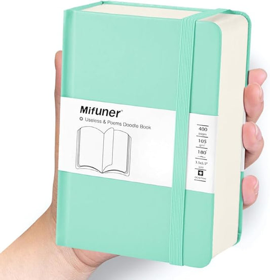 Mix Media Pad,3.5"x5.5" Small Hardcover Leather Art Sketchbook,105 GSM 200 Sheets/400 Pages Acid Free Artistic Painting Drawing Sketching Writing Paper, Handy Pocket Journal Notebook. Light Green