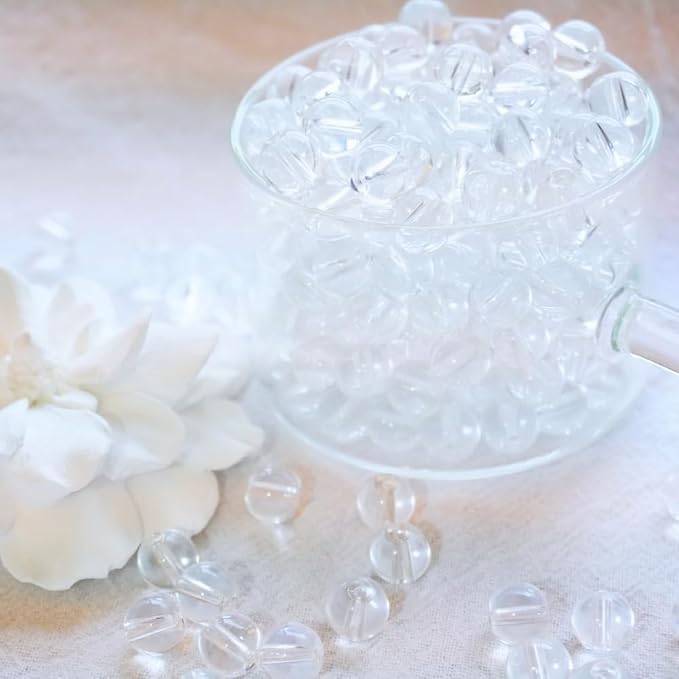 Jabrand 150pcs Beads Kit, 8mm Transparent Glass Beads Clear Round Crystal Beads for Bracelet Making Jewelry DIY Crafts Supplies (Clear)