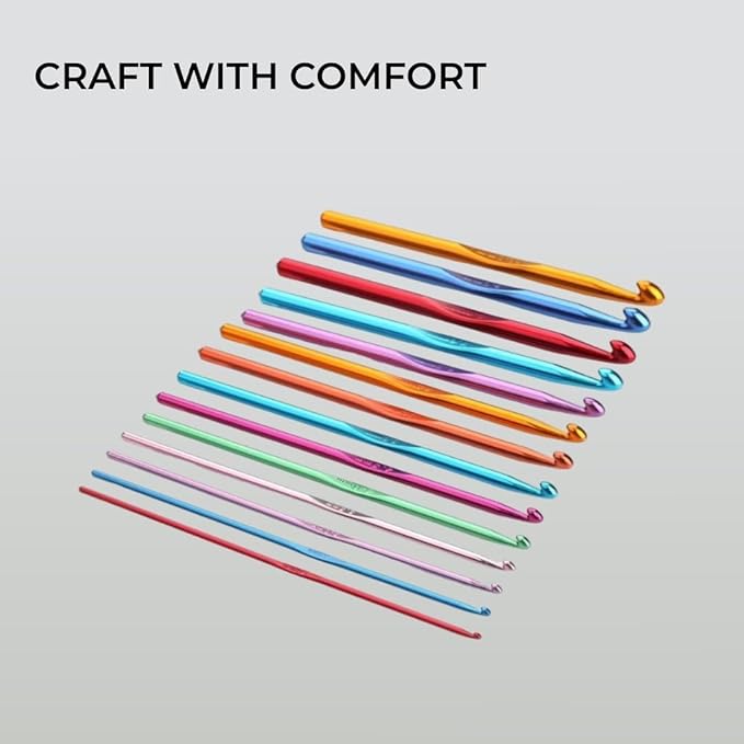 H&S Crochet Hooks Set Aluminium 14pcs Needles with Pouch Case 2mm 2.5mm 3mm 3.5mm 4mm 4.5mm 5mm 5.5mm 6mm 6.5mm 7mm 8mm 9mm 10mm