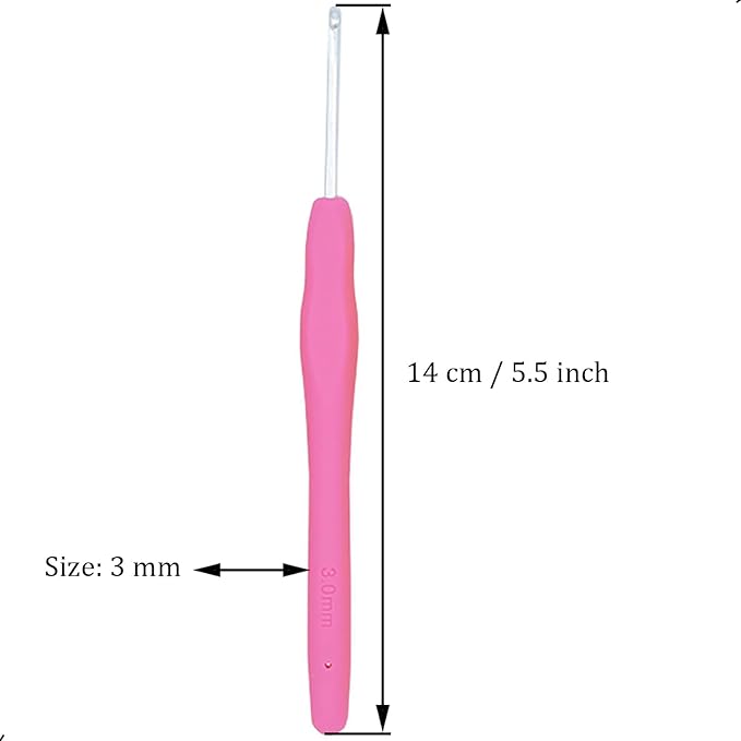 6Pcs 3mm Aluminum Soft Grip Rubber Ergonomic Handle Crochet Hook Knitting Needles US Size D (Size 3) for DIY Yarn Craft,Nice Gift for Women Adults Kids Children Beginners (Pink)