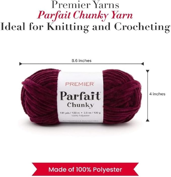 Premier Yarns Parfait Chunky Chenille Yarn 3.5 Oz Super Bulky Weight 3 Pack Bundle with Bella's Stitch Place Holders (Plum)
