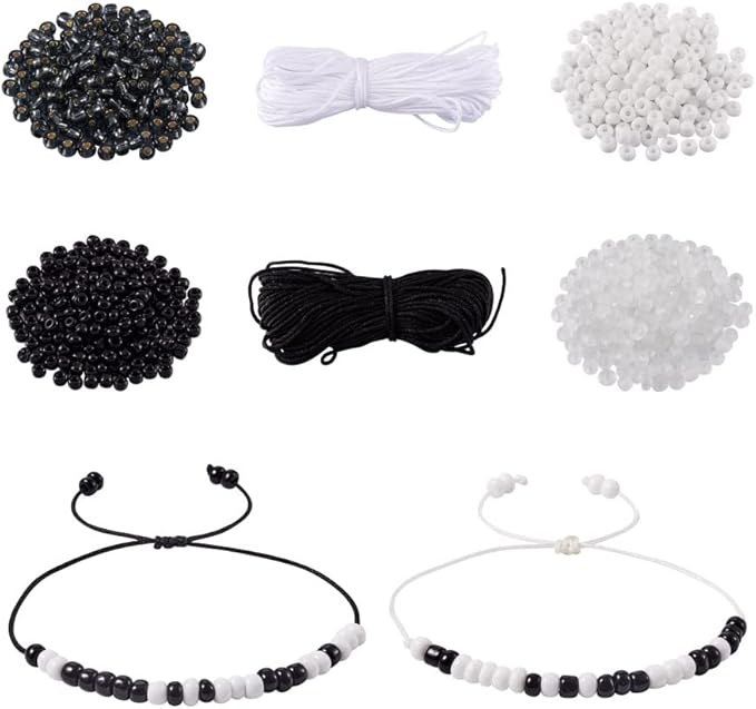 Pandahall Morse Code Bracelet Jewelry Making Kit Including 1170Pcs 4mm Round Glass Seed Beads 21.8 Yards 0.8mm Nylon Cord for Handmade Bracelet Necklace Jewelry Crafts