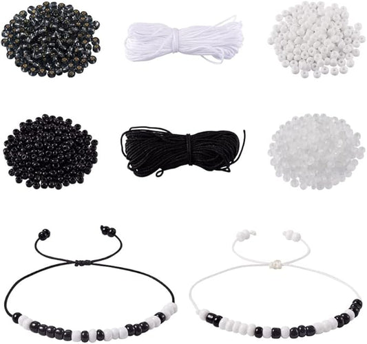 Pandahall Morse Code Bracelet Jewelry Making Kit Including 1170Pcs 4mm Round Glass Seed Beads 21.8 Yards 0.8mm Nylon Cord for Handmade Bracelet Necklace Jewelry Crafts