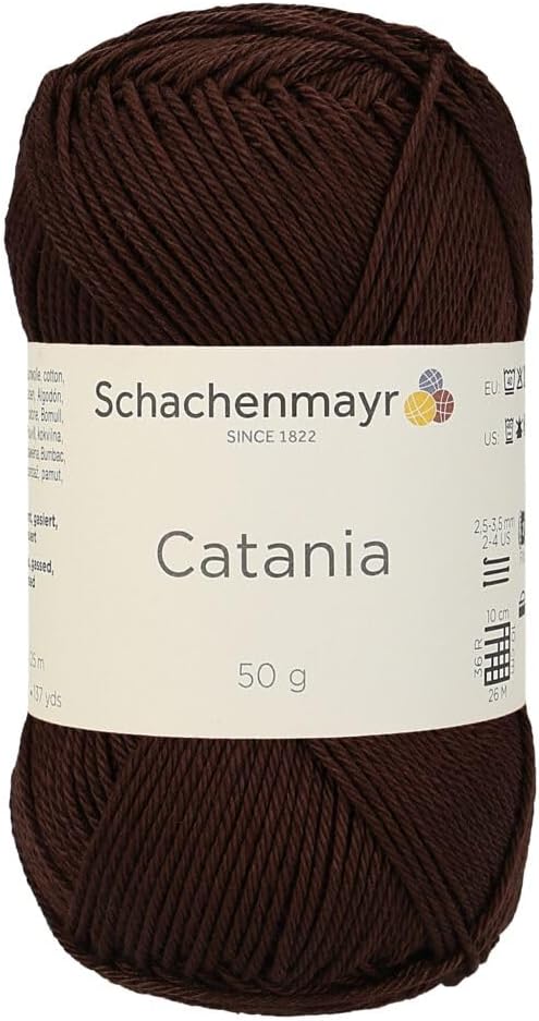 3 Skein/Pack Schachenmayr (SMC) Catania Originals Yarn, Each Ball 1.76 Oz (50gr) / 136 Yards (125 m), 100% Mercerized Cotton for Knitting and Crochet Yarn, Sport Weight, 162 - Coffee