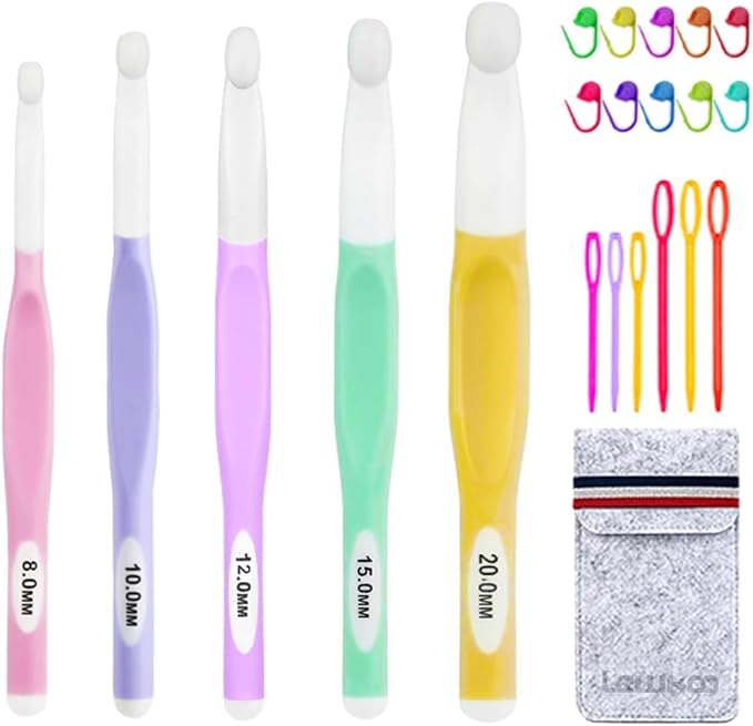 Lewhoo Large Sizes Crochet Hook Ergonomic Crochet Hooks Set,Big Crochet Hooks 8mm 10m 12mm 15mm 20mm