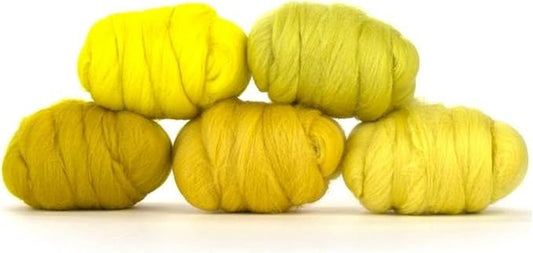 Revolution Fibers | Mixed Merino Wool Variety Pack - Lemon Drop Yellows | Perfect Wool Roving for Spinning, Rolags, Needle Felting, Wet Felting, Tapestry, Weaving and Crafting (Yellow)