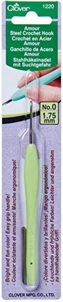 Clover 1220 Amour Steel Crochet Hook No. 0, 1.75mm , Green