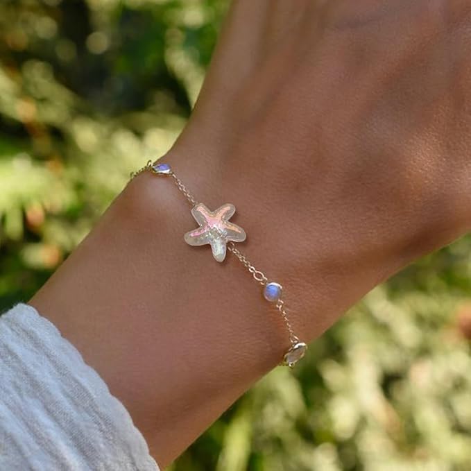 Ocean Theme Aesthetic Beads - Blue Snail Shell, White Starfish, Glass & Crystal for Bracelets & Jewelry Making