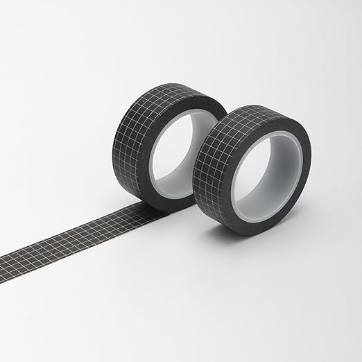 Mogoostry 2 Rolls Grid Washi Tapes 0.6inch Width Black Plaid Adhesive Paper Decorative Masking Tapes for DIY Craft Party Decor Gift Wrapping Box Label