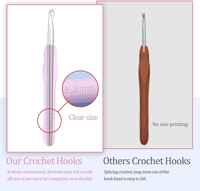 6.5 mm Crochet Hook, Ergonomic Handle for Arthritic Hands, Extra Long  Knitting Needles for Beginners and Crocheting Yarn (6.5 mm)