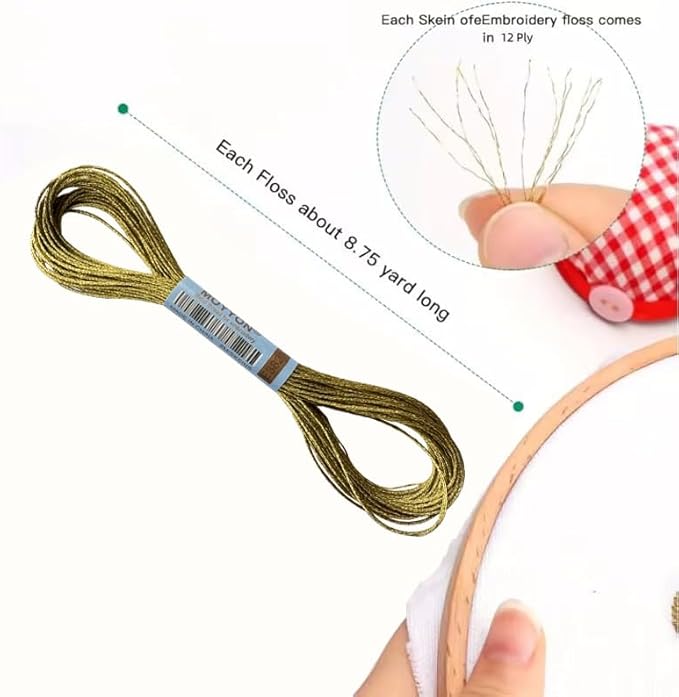 3 Skeins Embroidery Thread, Metallic Embroidery Floss Set, Polyester Cross-Stitch Threads for Hand Embroidery, String Art(E3821)