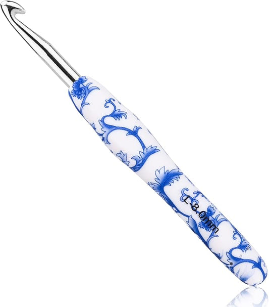 BCMRUN 8 mm(L) Large Crochet Hook, Ergonomic Grip Soft Handles Crochet Hook for Arthritic Hands, Extra Long  Knitting Needles for Beginners and Crocheting Yarn (8.0mm-L)
