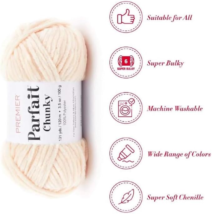 Premier Yarns Parfait Chunky Chenille Yarn 3.5 Oz 6 Super Bulky Weight 3 Pack Bundle with Bella's Stitch Place Holders (Shell)