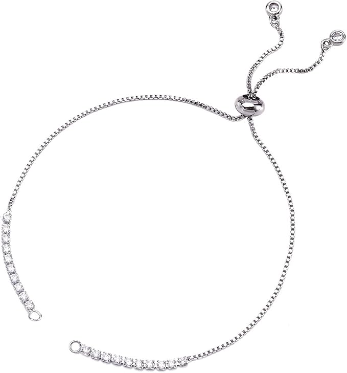FASHEWELRY 10 Strands Adjustable Brass Bracelet Slider Extender Chains Micro Pave with Cubic Zirconia Ends 11"(280mm) Platinum Plated for DIY Jewelry Making