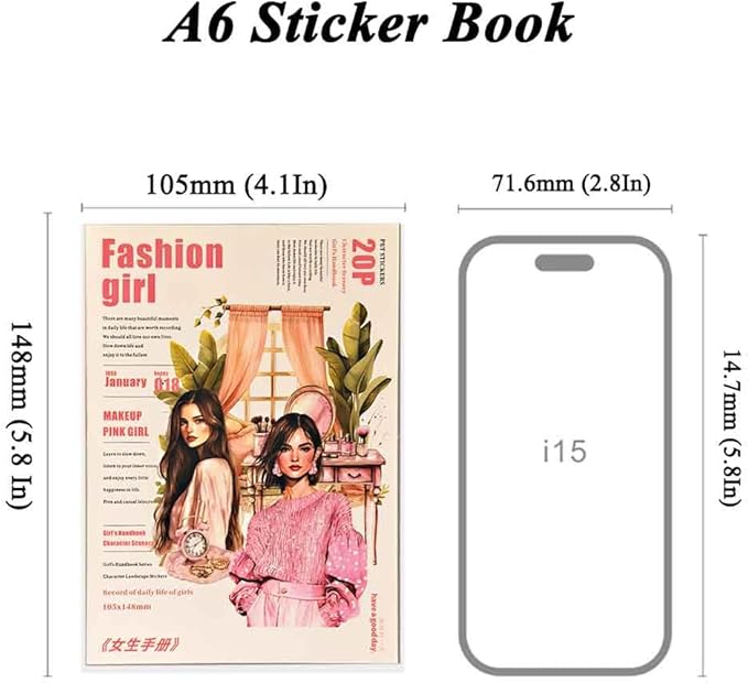 20 Sheets Pink Girl Sticker Book for Scrapbooking Supplies, Aesthetic Pre-Cut Journaling Sticker for Junk Journal Kit, Die-Cut PET Ephemera for Bujo Planner Arts Craft