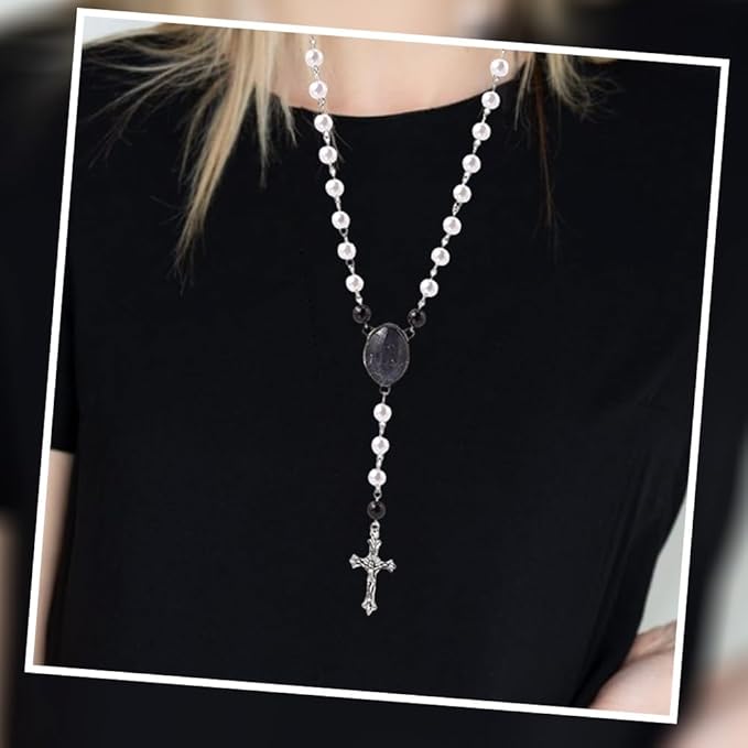 SUNNYCLUE 790Pcs DIY 6 Sets Rosary Making Kit Crucifix Charms Cross Charm Bezel Pendant Trays with Glass Dome White Imitation Pearl Beads Rosary Crosses for Women Men Memorial Gifts Holiday Supplies