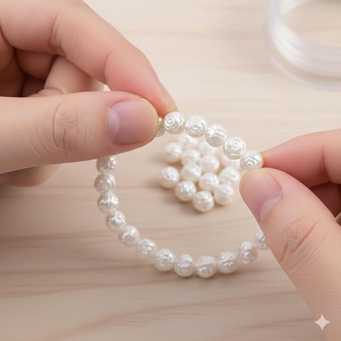 Pearlescent Rose Flower Bead for Bracelets,Cute Small Unique White Acrylic Aesthetic Beads for Jewelry Making with Holes,Bulk DIY Bracelet Phone Charms Strap Decoration Accessories 6-10mm