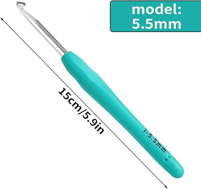 5.5mm Crochet Hook, Ergonomic Crochet Hook, Smooth and Extra Long  Knitting Needles, with Soft Rubber Ergonomic Handle and Aluminum Tip, Perfect Beginner and Arthritic Crochet Hooks (5.5 mm)