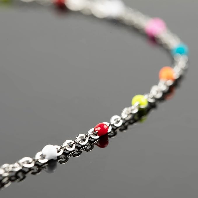 UMAOKANG 33 Feet/10M Silver Jewelry Chains Soldered 304 Colorful Beaded Stainless Steel Link Cable Chain Necklace Bulk for Jewelry Making with 10 Lobster Clasps and 30 Jump Rings