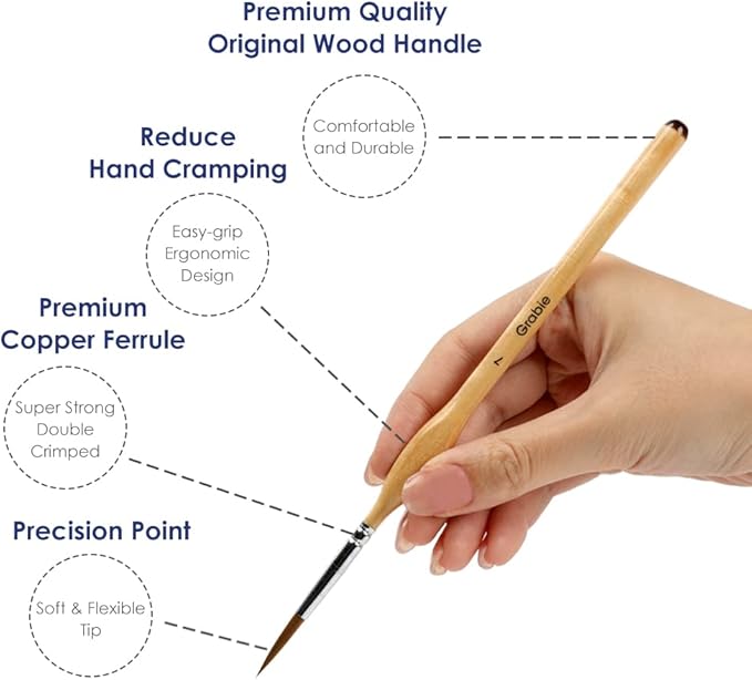 Grabie Paint Brush Set, 11 Pcs Miniature Brushes for Fine Detailing & Art Painting - Acrylic, Watercolor, Oil, Models and Gouache