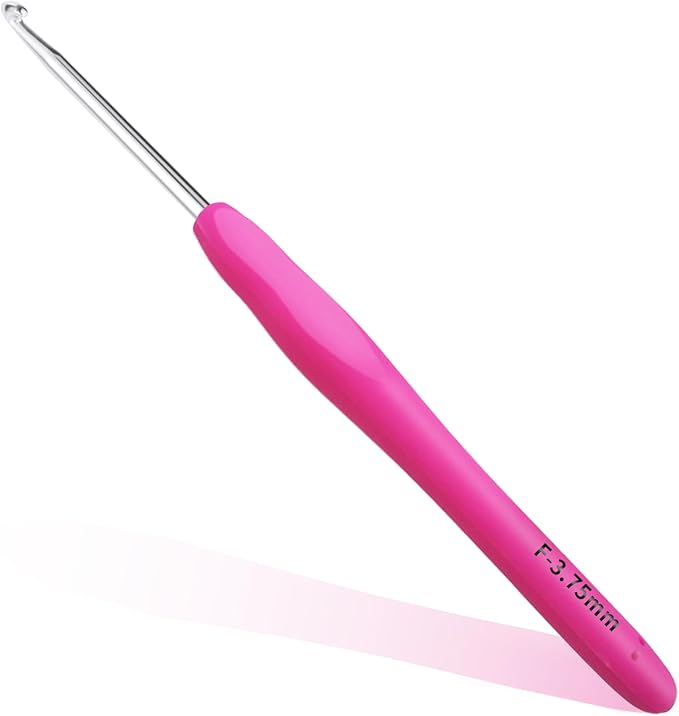 3.75mm Crochet Hook, Ergonomic Crochet Hooks with Soft Rubber Handle and Smooth Glide Head - Lightweight Aluminum Needles for Beginners, Arthritis, Yarn Projects, Long Crafting Sessions (3.75 mm)