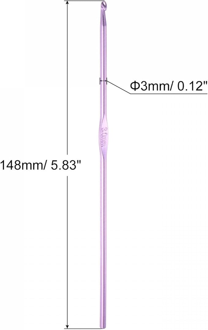 uxcell Aluminum Crochet Hook 3mm Knitting Needles for DIY Craft Yarn Purple 6Pcs
