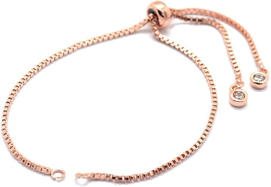 FASHEWELRY 10 Strands Adjustable Brass Bracelet Slider Extender Chains with Cubic Zirconia Ends 4-3/8" to 4-3/4"(110~120mm) Real Rose Gold Plated Nickel Free for DIY Jewelry Making