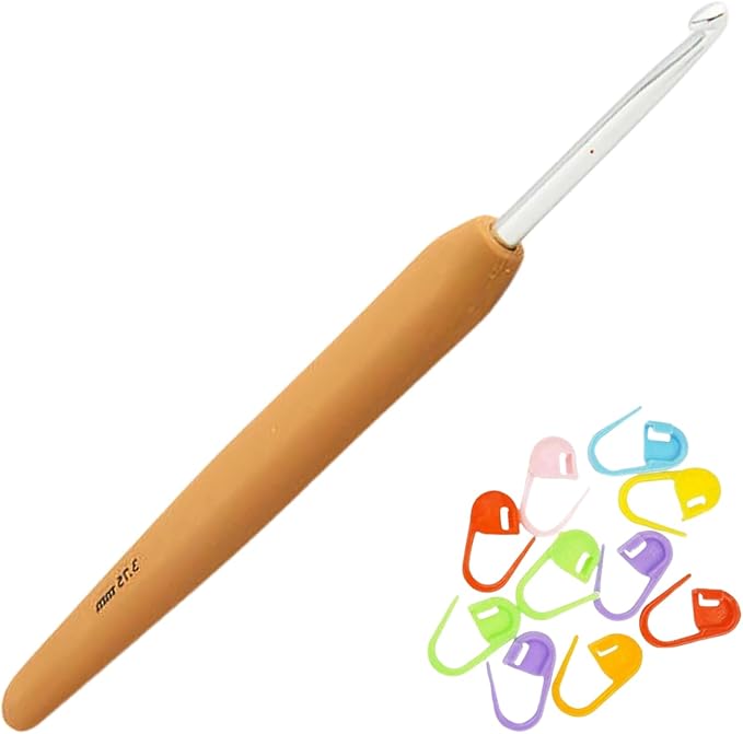 KnitPro Waves 2.0 Crochet Hook 5.25 inch, 3.75mm (13cm, US Size F) Aluminum with 10 Colorful Stitch Markers