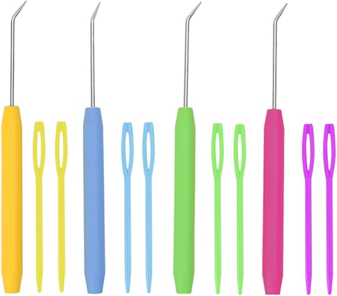 TAODAN 4 Sets Knitting Loom Crochet Hooks Picks for Knitters Home Handmade DIY Colourful Plastic Shank Curved Pointed Crochet Hook Suitable for Making Cushions Scarves Handbag