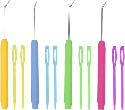 TAODAN 4 Sets Knitting Loom Crochet Hooks Picks for Knitters Home Handmade DIY Colourful Plastic Shank Curved Pointed Crochet Hook Suitable for Making Cushions Scarves Handbag
