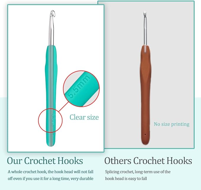 5.5 mm Crochet Hook, Ergonomic Handle for Arthritic Hands, Extra Long  Knitting Needles for Beginners and Crocheting Yarn (5.5 mm)