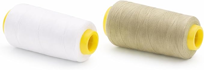 Mandala Crafts White and Beige Thread Cones for Machine and Hand Quilting - 4800 Yds 50 WT Multiple Purpose Mercerized 100% Cotton Threads for Sewing Machine Serger Embroidery