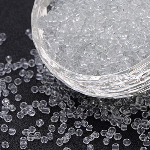 Perlin Glass Seed Beads 4mm 6/0 Round 1100pcs Mini Small Pony Spacer Beads Kit for Jewelry Making Earrings Bracelets Pendants Waist DIY Handmade (White Clear Transparent)