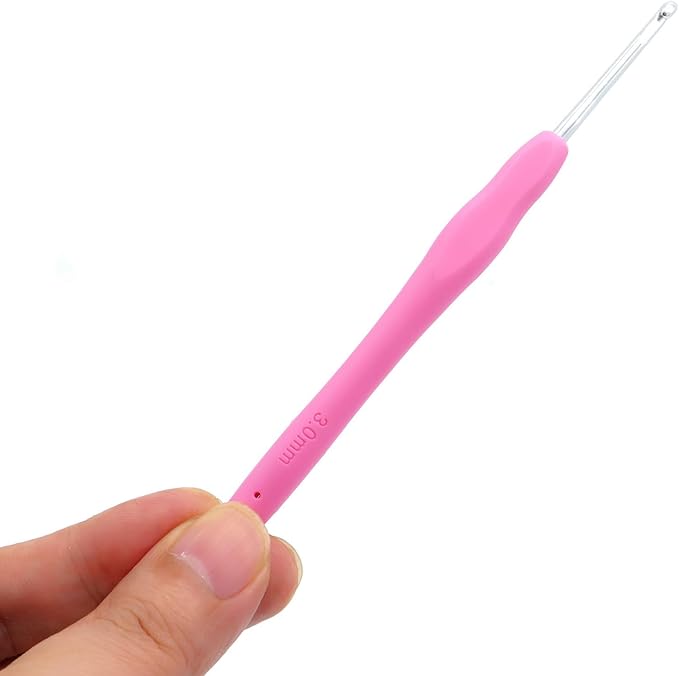 6Pcs 3mm Aluminum Soft Grip Rubber Ergonomic Handle Crochet Hook Knitting Needles US Size D (Size 3) for DIY Yarn Craft,Nice Gift for Women Adults Kids Children Beginners (Pink)